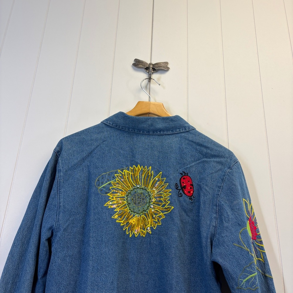 Vintage Tantrums Whimsical Beaded Denim Jacket Women Size S Ladybug Cottage Boho - Picture 8 of 8